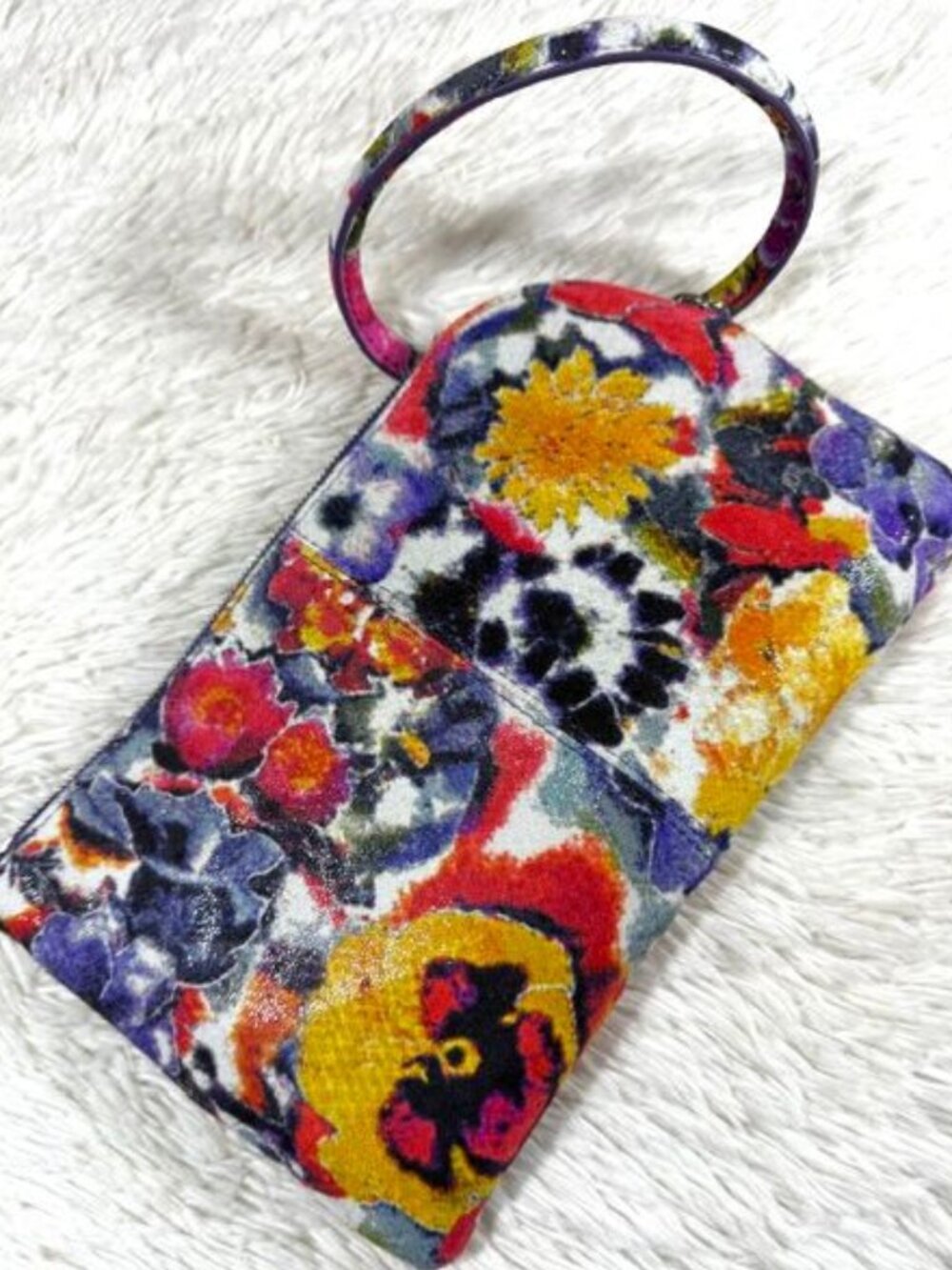 HOBO Genuine Leather Shimmer Finish Floral Wrist Ring Clutch + Dust Bag